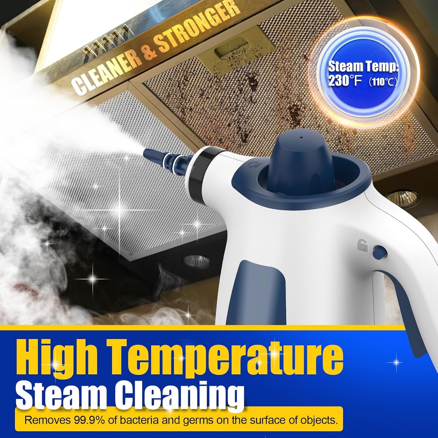ASSCA Handheld Steam Cleaner, 1050W Portable Pressurised Steam Cleaner with 12-Piece Accessories, Chemical-Free Multi-Purpose Cleaning for Car Interior Detailing, Sofa Upholstery, Kitchen & Bathroom