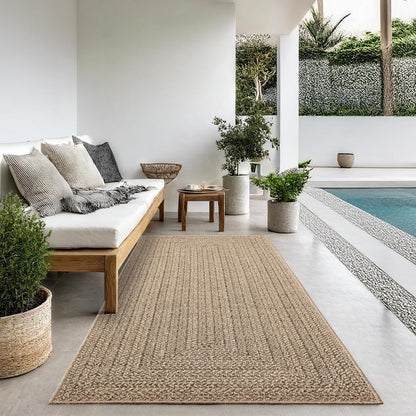 the carpet Kansas - robust indoor and outdoor carpet in natural jute look, weatherproof, suitable for patio and garden, approx. 120 x 170 cm