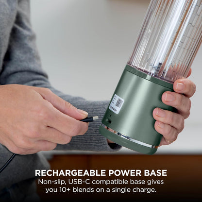 Ninja Blast Portable Blender, 530ml, Leakproof Lid & Sip Spout, Powerful Cordless Mini Blender, Rechargeable, Portable Smoothies, Protein Shakes, Blends Ice & Frozen Fruit, Forest Green, BC151UKEM