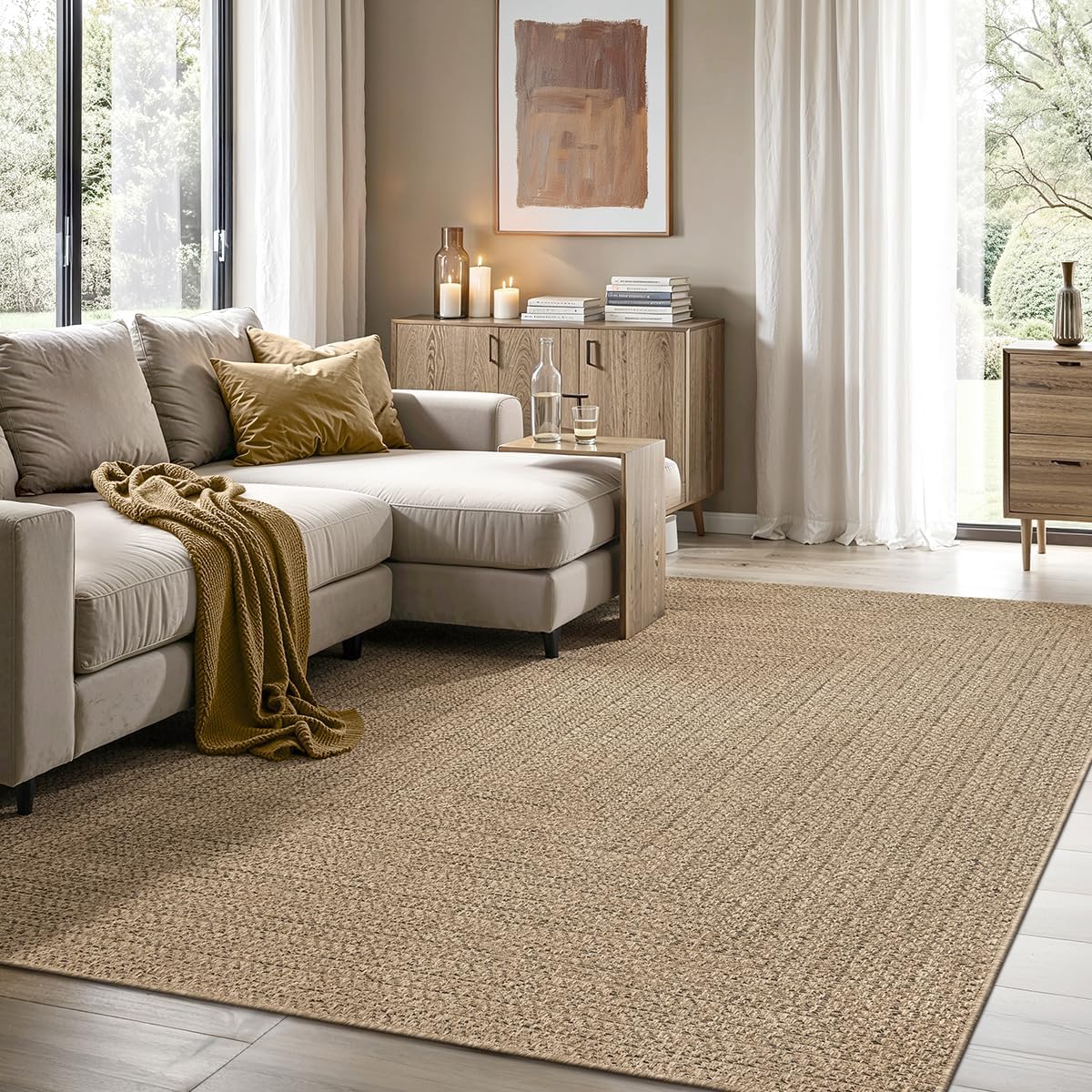 the carpet Kansas - robust indoor and outdoor carpet in natural jute look, weatherproof, suitable for patio and garden, approx. 120 x 170 cm