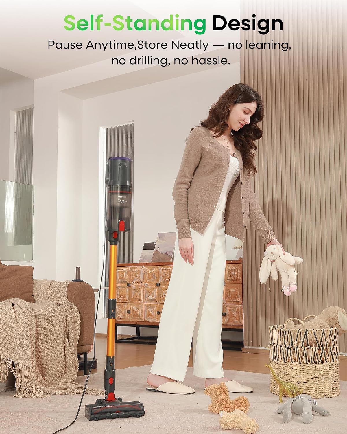 FAMIVAC FV2 Corded Vacuum Cleaner 65Kpa/600W, Powerful Hoover with Mattress Brush & Anti Hair Wrap, 1.3KG Lightweight, 7M Cord, 1.5L, GreenLight & Self-Standing Brush for Home Carpet Floor Pet Hair