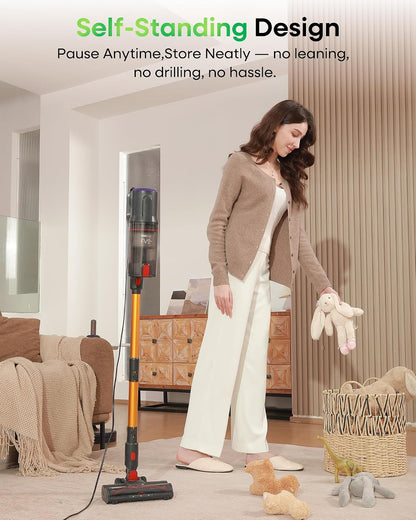 FAMIVAC FV2 Corded Vacuum Cleaner 65Kpa/600W, Powerful Hoover with Mattress Brush & Anti Hair Wrap, 1.3KG Lightweight, 7M Cord, 1.5L, GreenLight & Self-Standing Brush for Home Carpet Floor Pet Hair