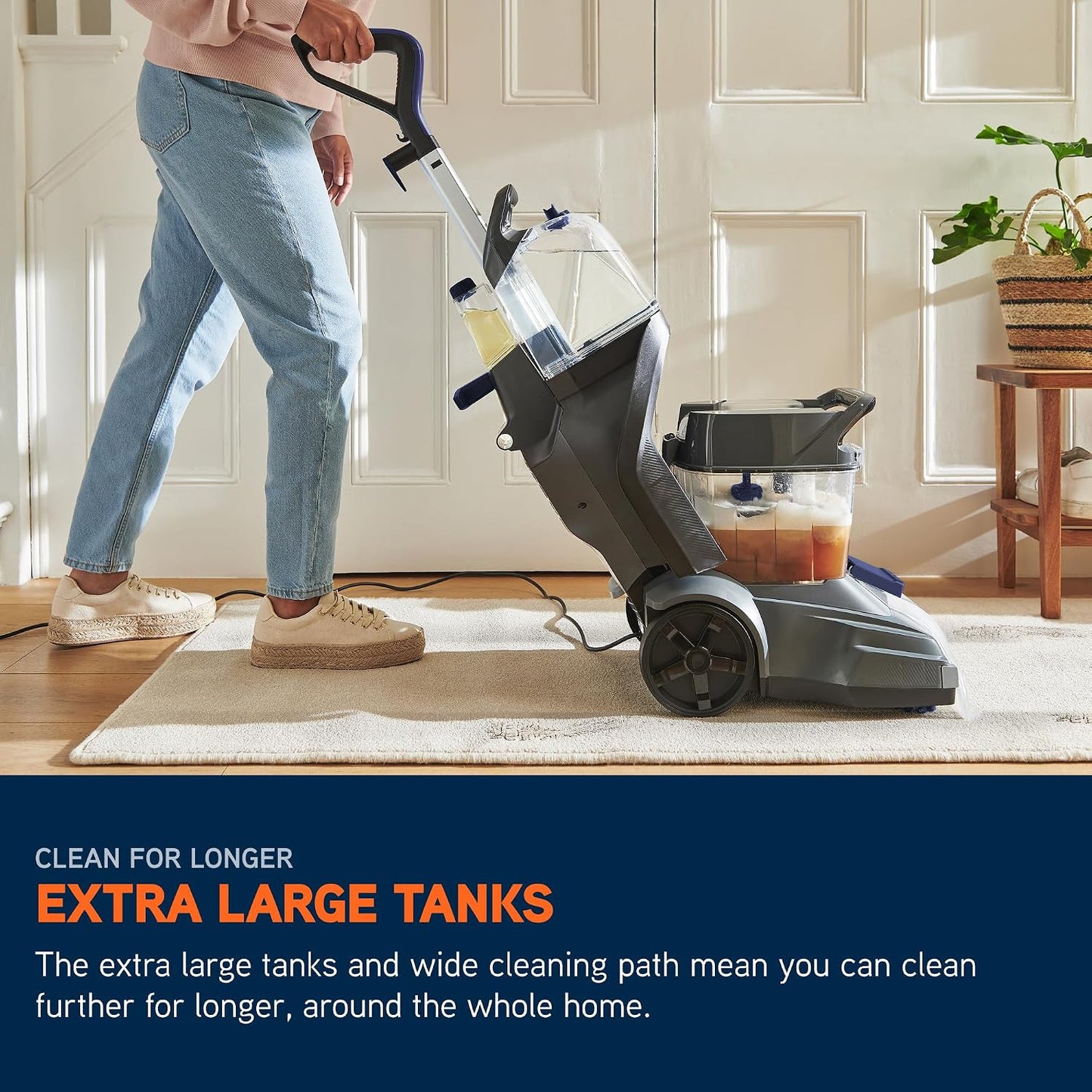 Vax SpinScrub Power Plus Carpet Cleaner Machine, Rug, Upholstery, Car, Stair Upright Shampooer Washer. Handheld Spot Cleaning, SpinScrub and Wash Tool, Solution, 1200W, Grey/Navy Blue, CDCW-SSXA