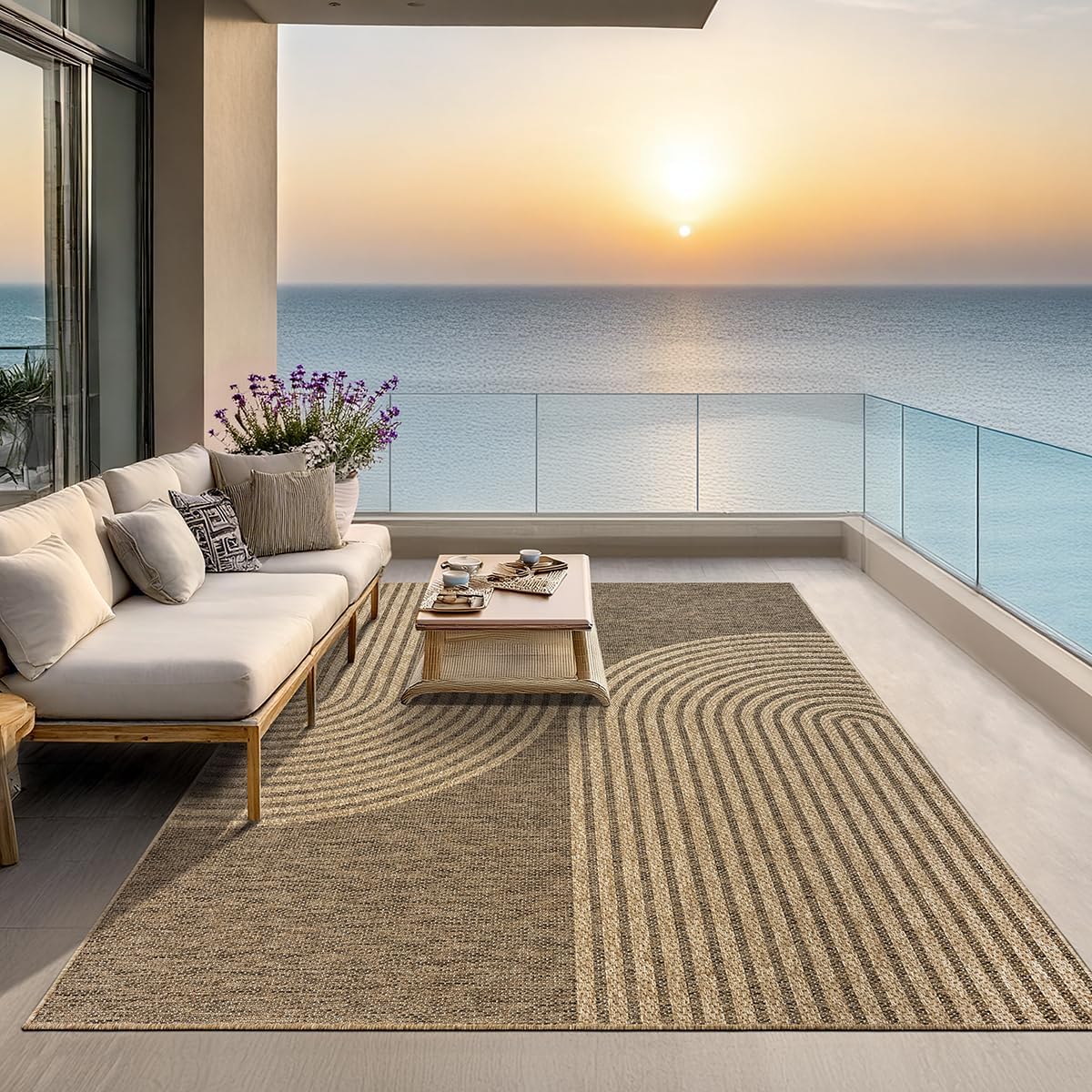 the carpet Kansas - robust indoor and outdoor carpet in natural jute look, weatherproof, suitable for patio and garden, approx. 120 x 170 cm