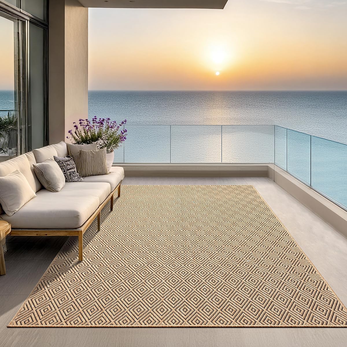 the carpet Kansas - robust indoor and outdoor carpet in natural jute look, weatherproof, suitable for patio and garden, approx. 120 x 170 cm