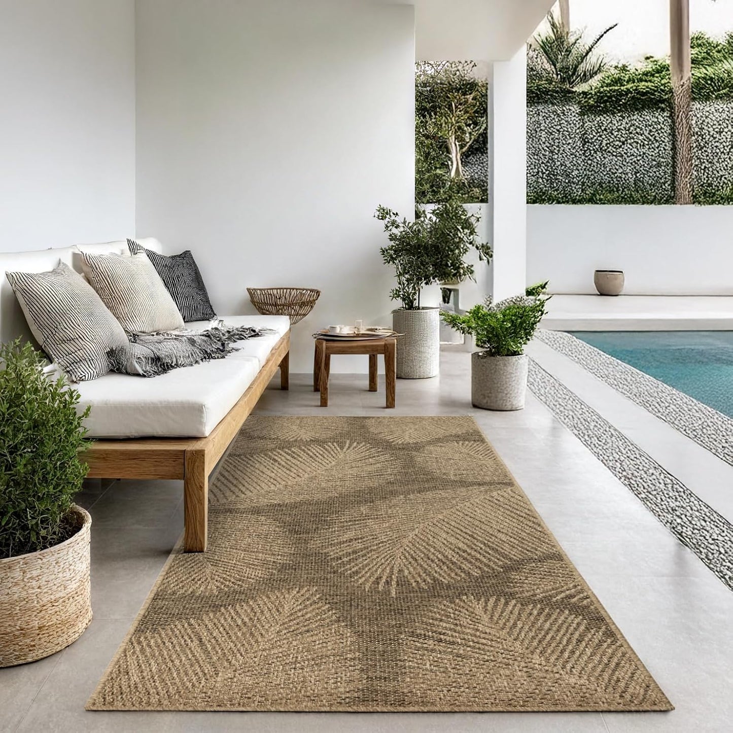 the carpet Kansas - robust indoor and outdoor carpet in natural jute look, weatherproof, suitable for patio and garden, approx. 120 x 170 cm
