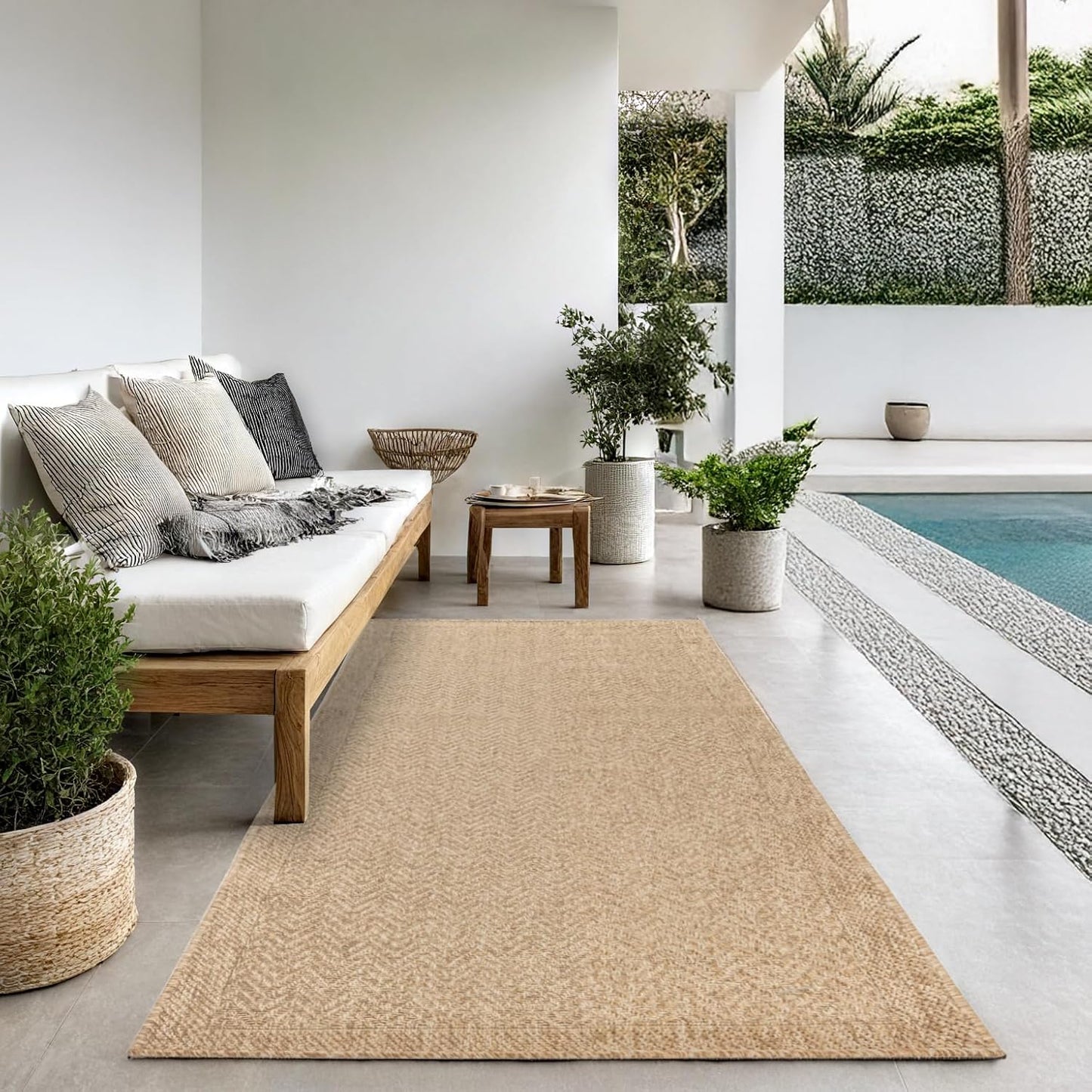 the carpet Kansas - robust indoor and outdoor carpet in natural jute look, weatherproof, suitable for patio and garden, approx. 120 x 170 cm