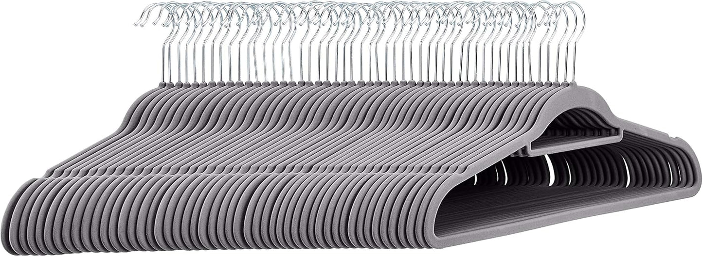 Amazon Basics Slim Velvet Non-Slip Suit Hangers - 30-Pack, Black/Silver