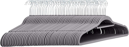 Amazon Basics Slim Velvet Non-Slip Suit Hangers - 30-Pack, Black/Silver