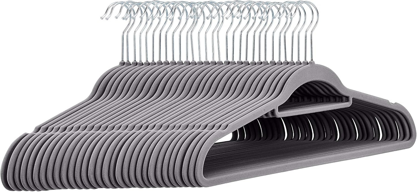 Amazon Basics Slim Velvet Non-Slip Suit Hangers - 30-Pack, Black/Silver