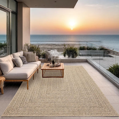 the carpet Kansas - robust indoor and outdoor carpet in natural jute look, weatherproof, suitable for patio and garden, approx. 120 x 170 cm