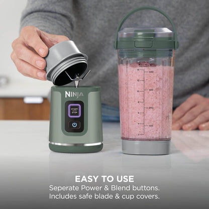 Ninja Blast Portable Blender, 530ml, Leakproof Lid & Sip Spout, Powerful Cordless Mini Blender, Rechargeable, Portable Smoothies, Protein Shakes, Blends Ice & Frozen Fruit, Forest Green, BC151UKEM