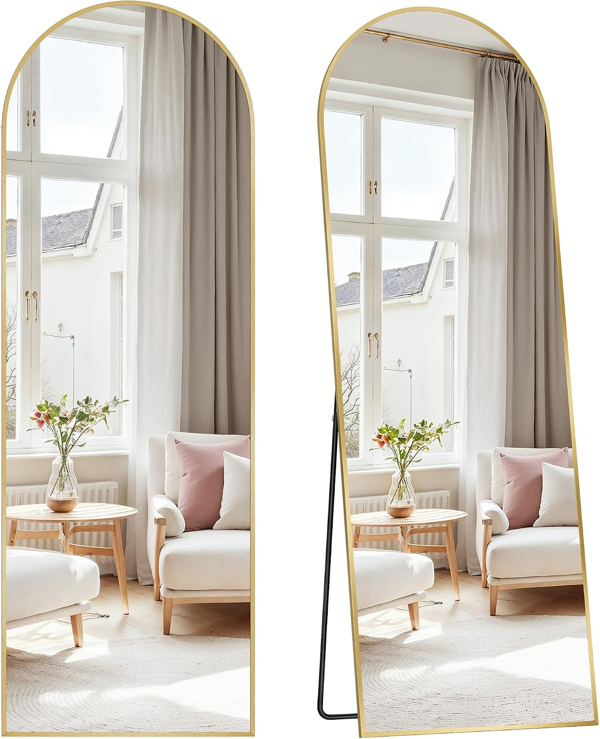 SONGMICS Full Length Mirror, 160 x 50 cm, Arched Full Body Mirror with Stand, Aluminium Alloy Frame, Tempered Glass, for Bedroom, Living Room, Cloakroom, Ink Black LFM031B01