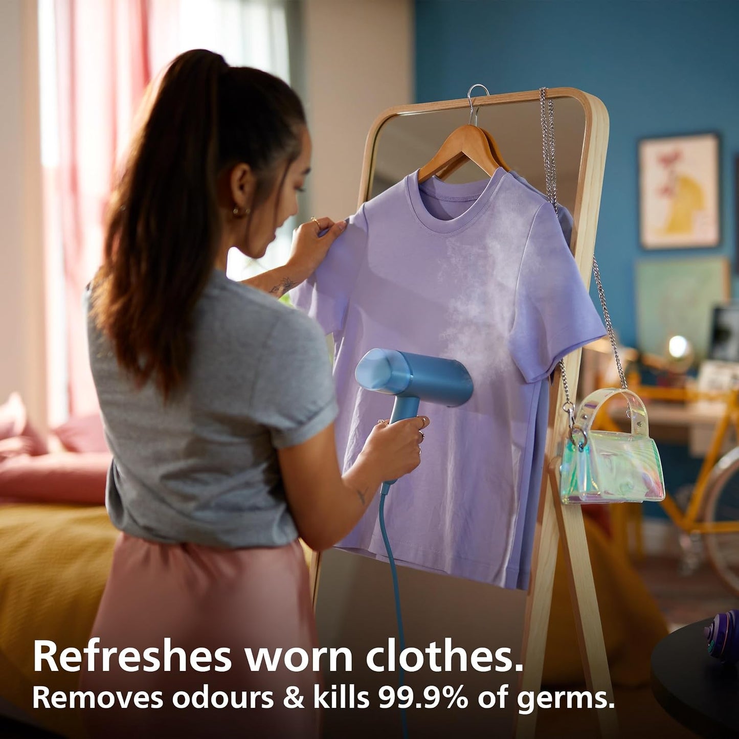 Philips 3000 Series Handheld Garment Steamer — Ready to use in seconds; Fast 20 g/min Steam; Best Travel Companion; 100 ml Tank — Blue — STH3000/26