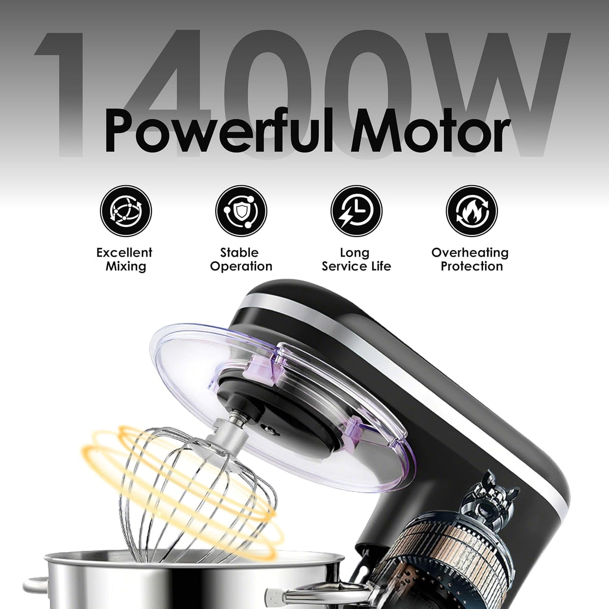 Aucma 6.2L Stand Mixer – 1400W, 6 Speeds