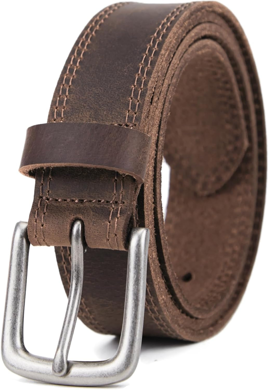 VATAN Men's Handmade Full-Grain Leather Belt – 35mm in B-Bourbon Brown (Double Stitch)