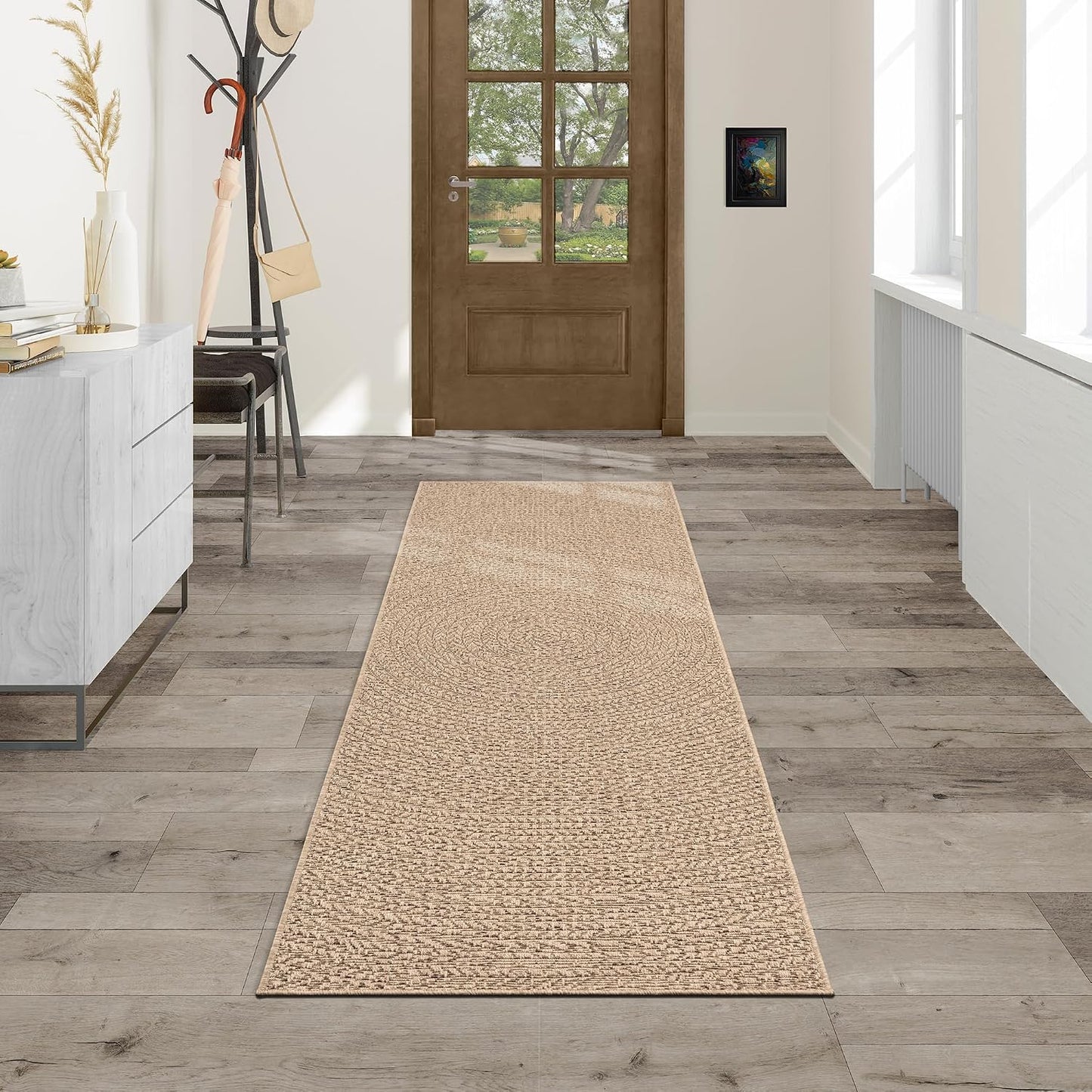the carpet Kansas - robust indoor and outdoor carpet in natural jute look, weatherproof, suitable for patio and garden, approx. 120 x 170 cm