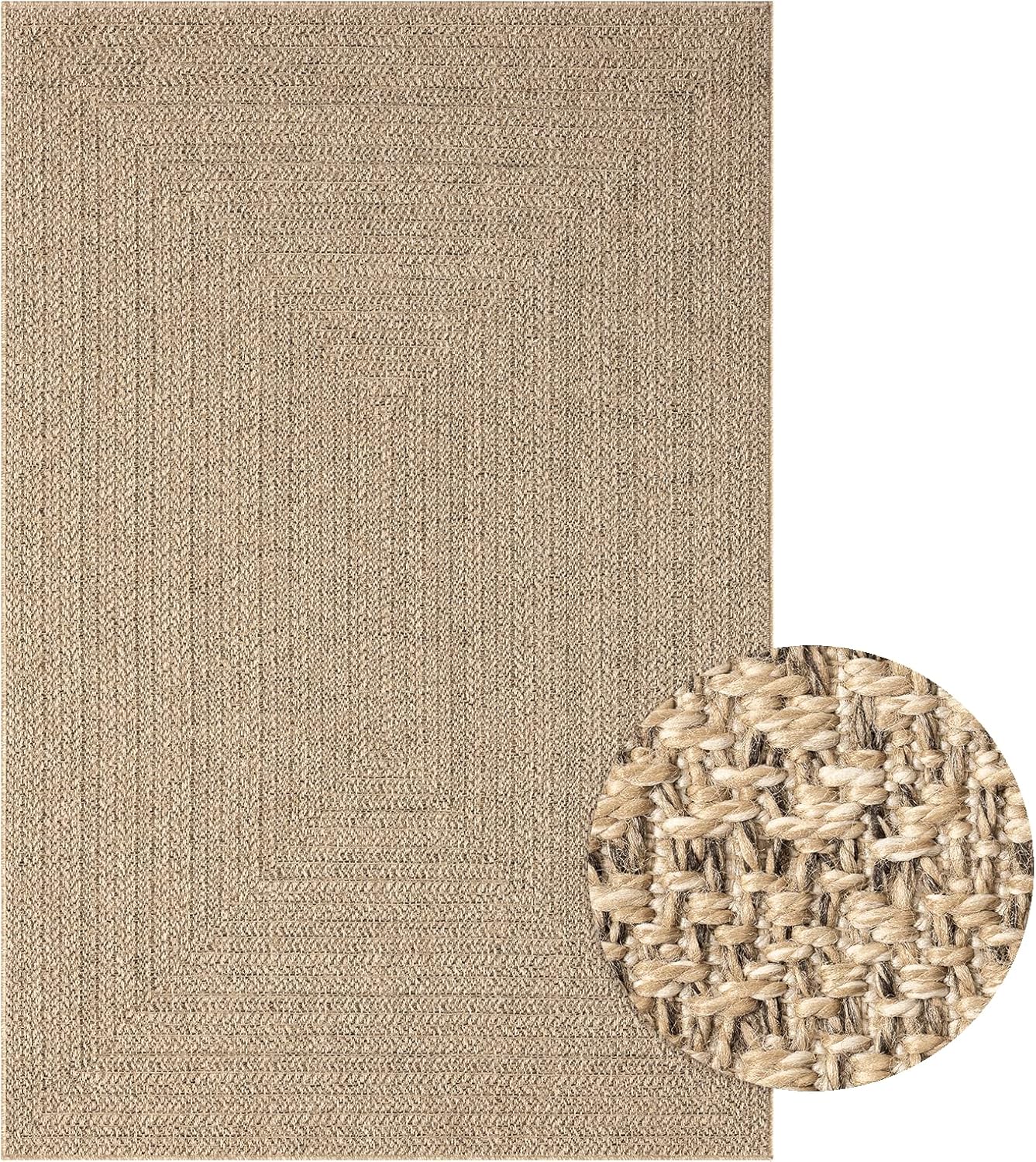 the carpet Kansas - robust indoor and outdoor carpet in natural jute look, weatherproof, suitable for patio and garden, approx. 120 x 170 cm
