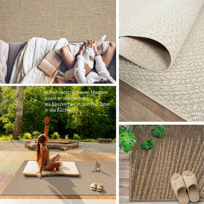 the carpet Kansas - robust indoor and outdoor carpet in natural jute look, weatherproof, suitable for patio and garden, approx. 120 x 170 cm