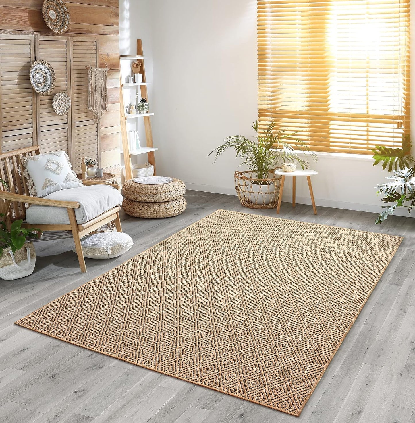 the carpet Kansas - robust indoor and outdoor carpet in natural jute look, weatherproof, suitable for patio and garden, approx. 120 x 170 cm
