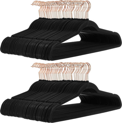 Amazon Basics Slim Velvet Non-Slip Suit Hangers - 30-Pack, Black/Silver