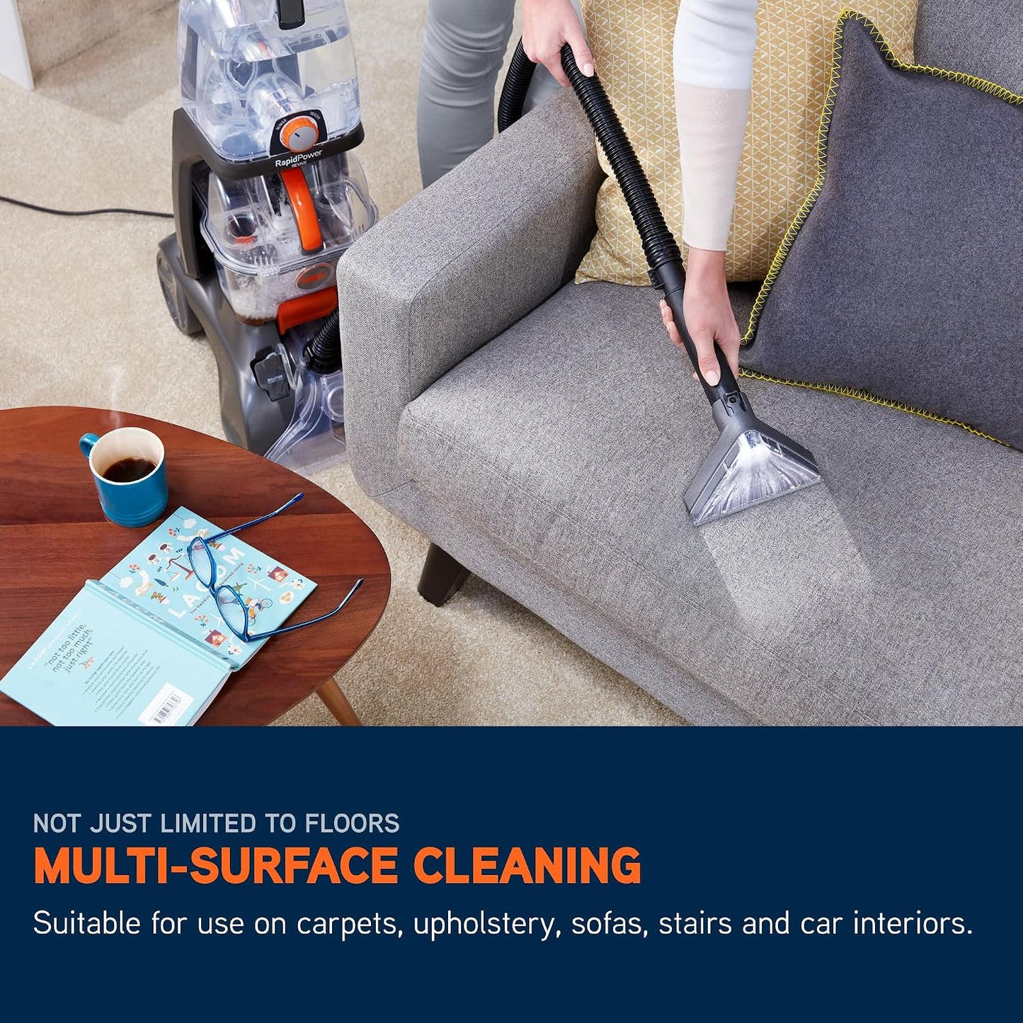 Vax Rapid Power Revive Carpet Cleaner Machine, Rug, Upholstery, Car, Stair Upright Shampooer Washer, Handheld Spot Cleaning Wash Tool, Solution, 1200W, Grey/Orange, CWGRV011