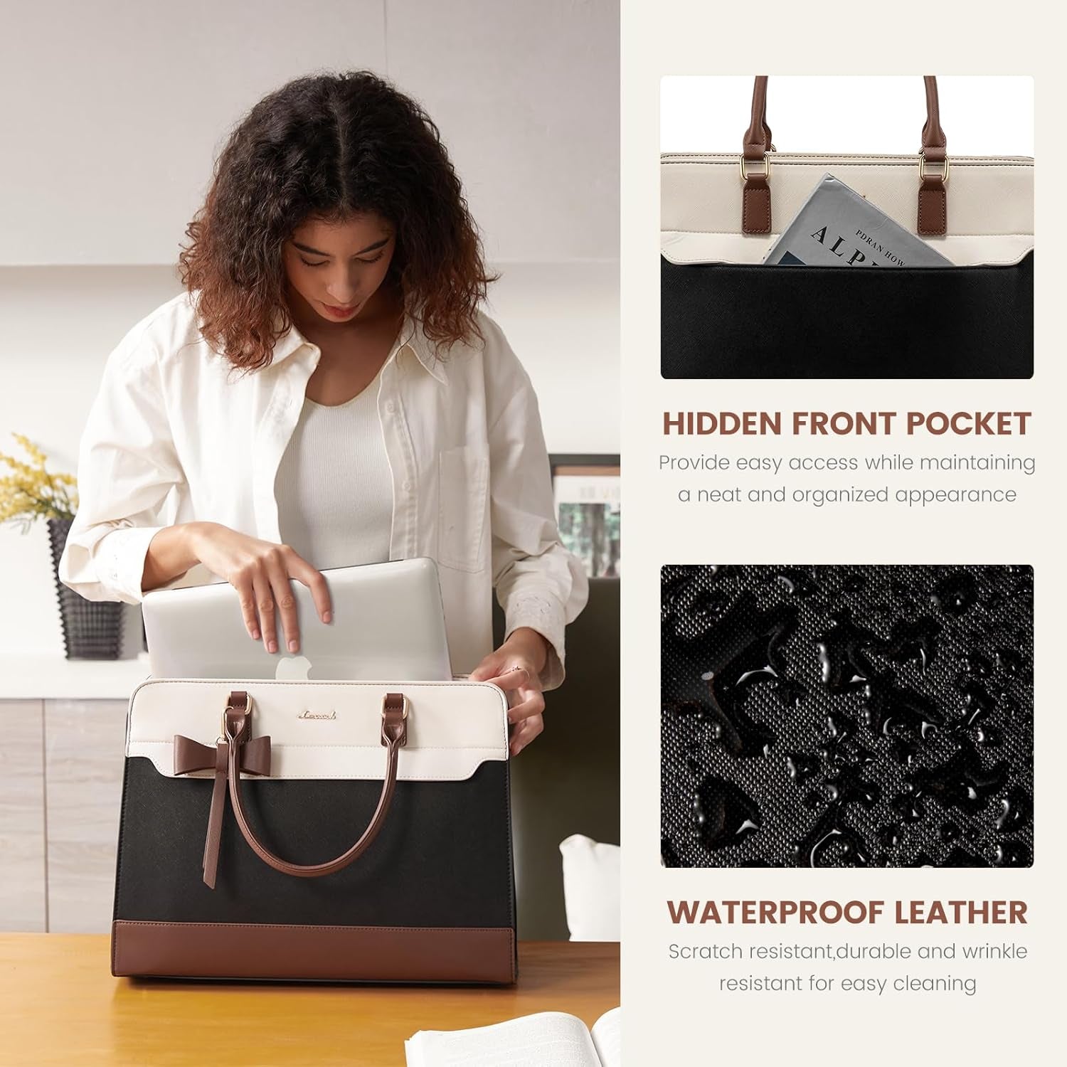 LOVEVOOK Women's Laptop Tote with Tumbler Pocket in Grey-White-Black