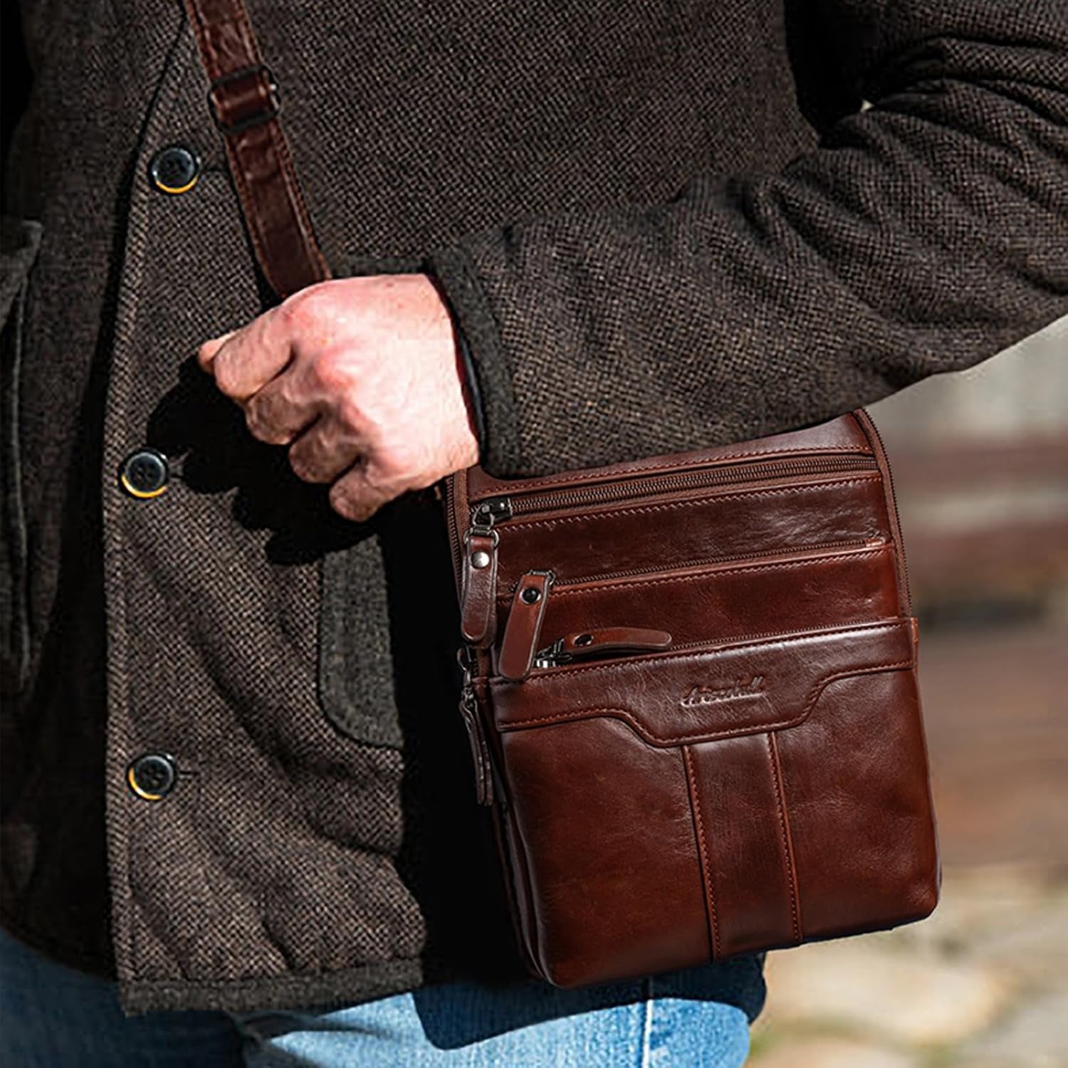 Ariscobull Men's Genuine Leather Messenger Sling Bag