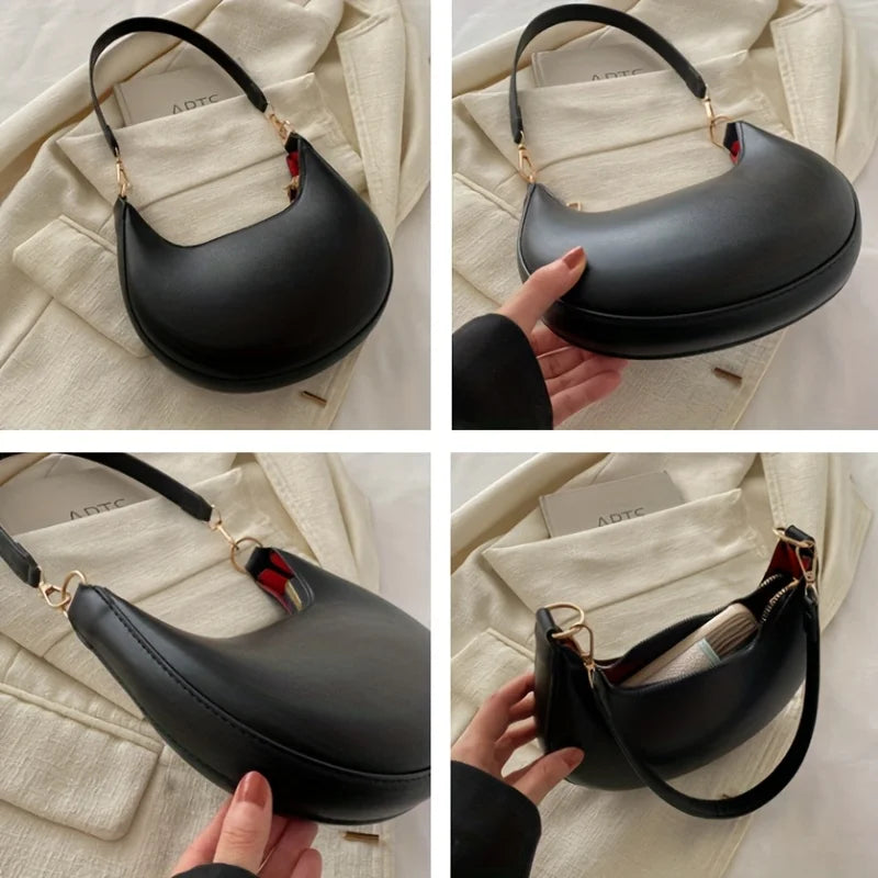 Women's Crescent Shoulder Bag – Elegant Moon-Shaped Crossbody Purse