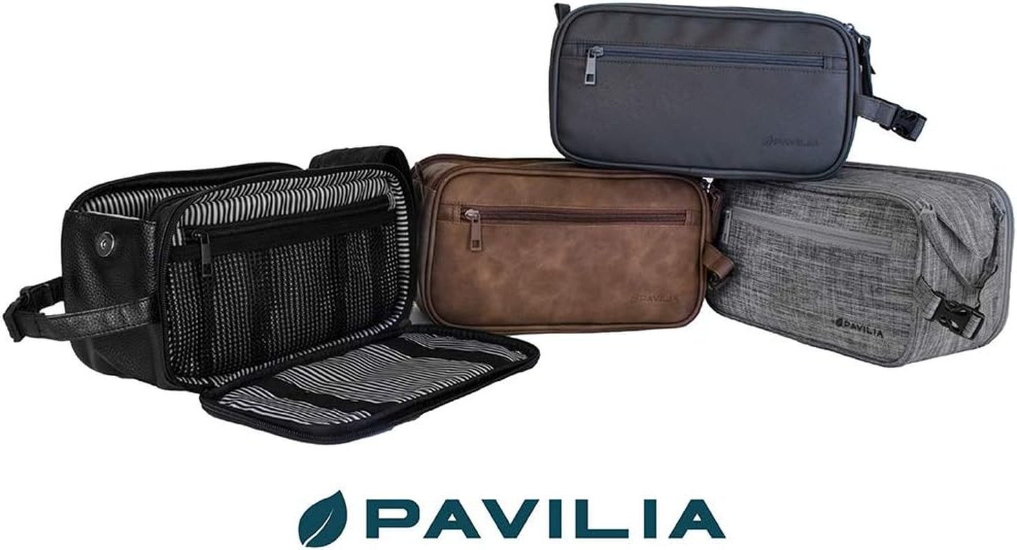 PAVILIA Men's PU Leather Toiletry Bag in Black