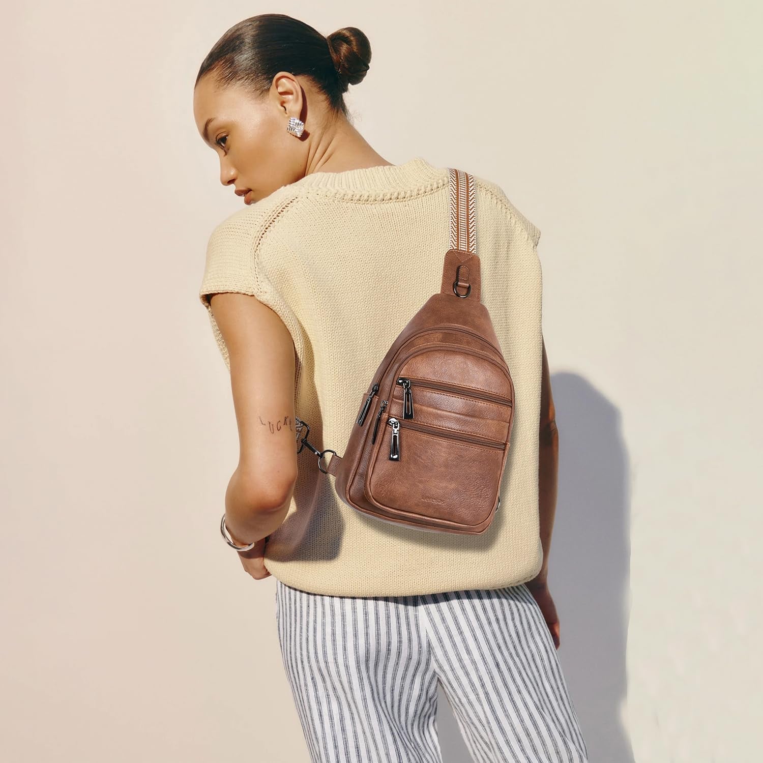 Leresas Women's Vegan Leather Sling Crossbody Bag in Drak Grey