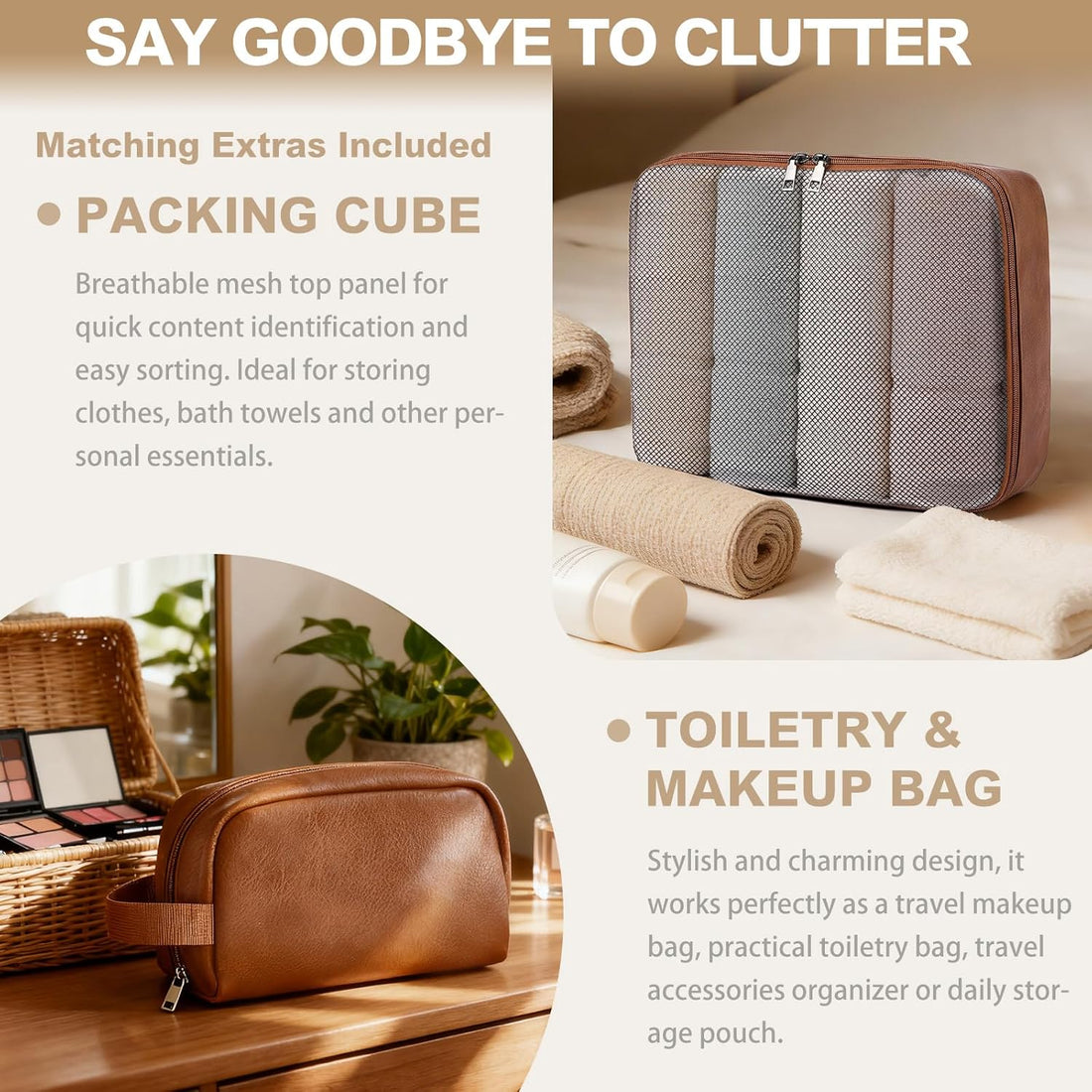 Double Bus 3-Piece Faux Leather Weekender Set in Light Brown