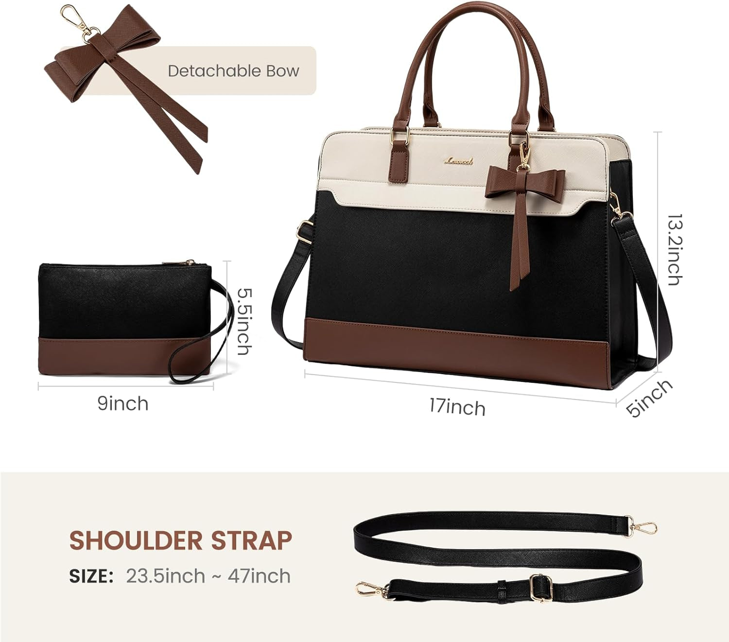 LOVEVOOK Women's Laptop Tote with Tumbler Pocket in Black-Up