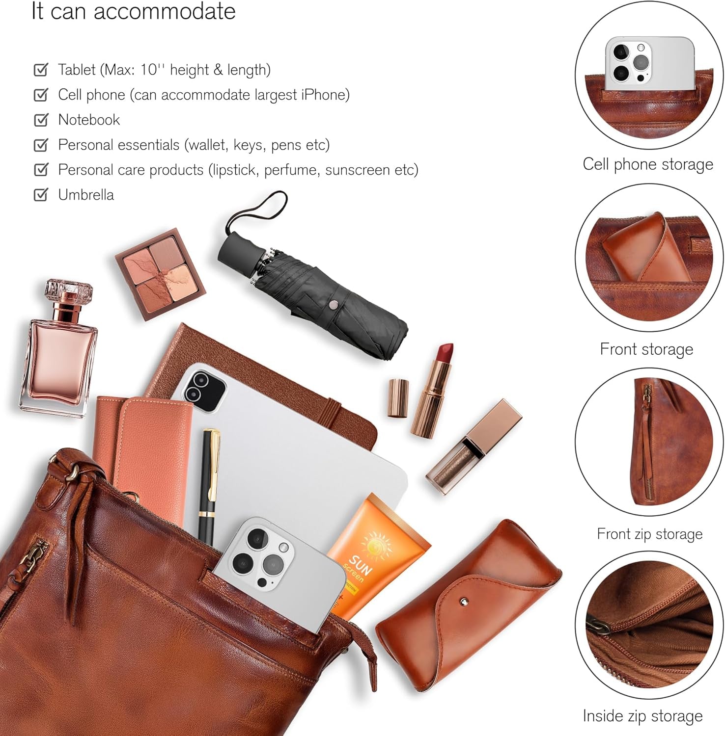 Oak Leathers Women's Genuine Leather Crossbody Bag in Smooth Light Purple