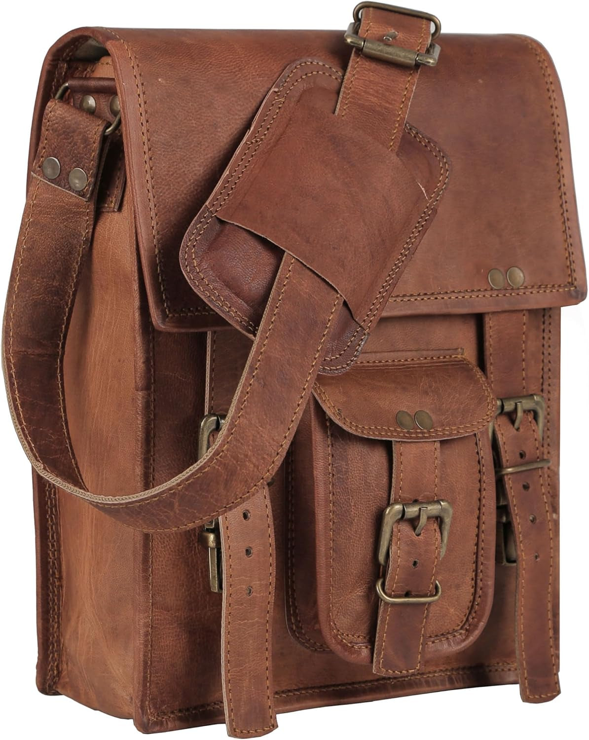 KomalC Full-Grain Leather 11-Inch Messenger Bag