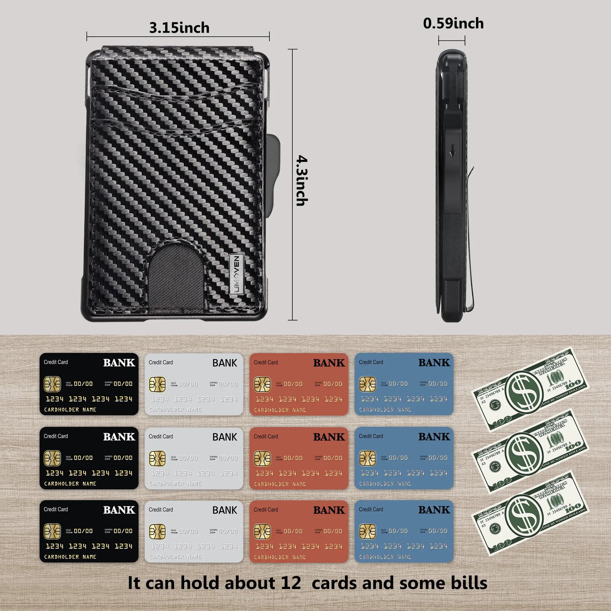 Umoven Wallet for Men - Minimalist Bifold Wallet with RFID Protection
