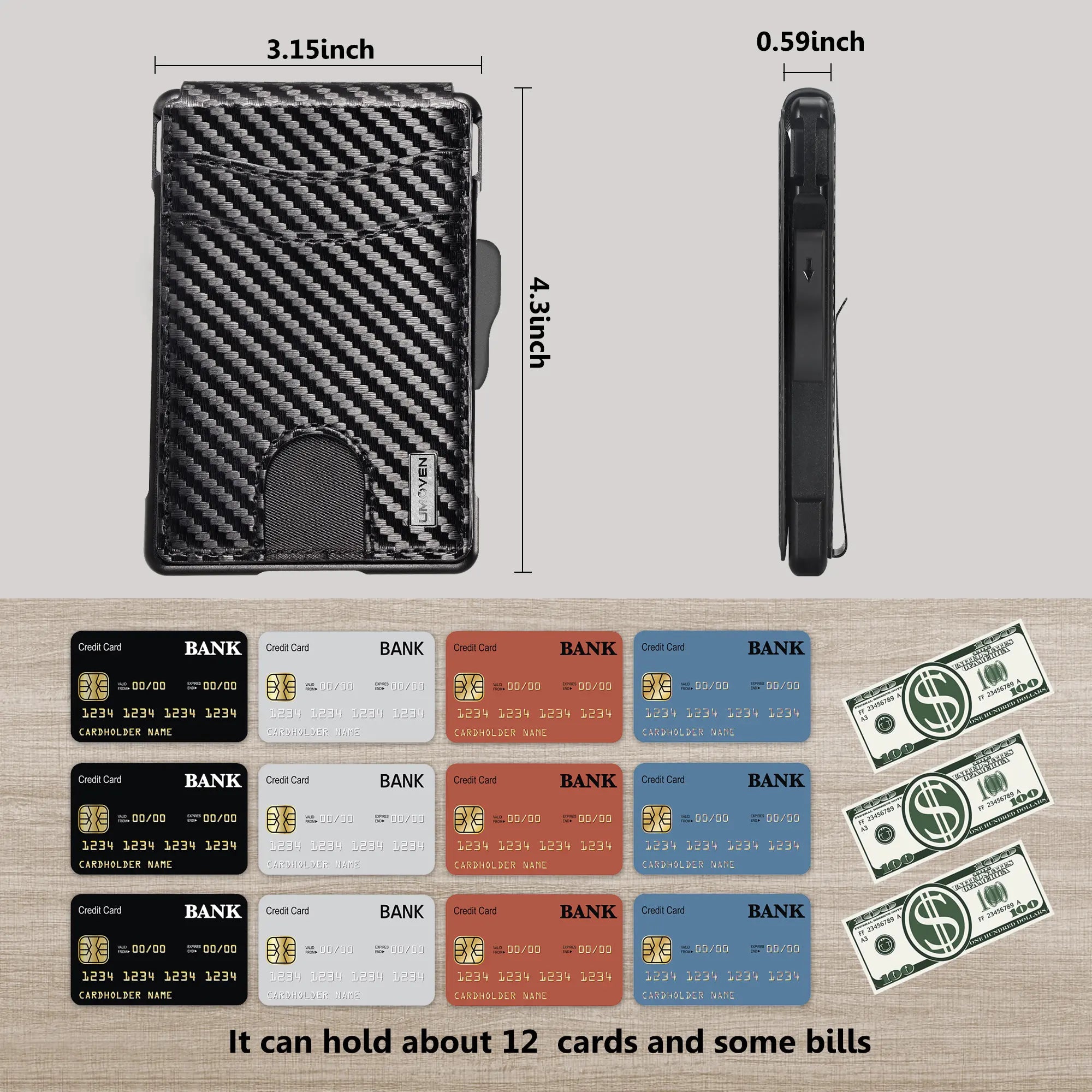 Umoven Wallet for Men - Minimalist Bifold Wallet with RFID Protection