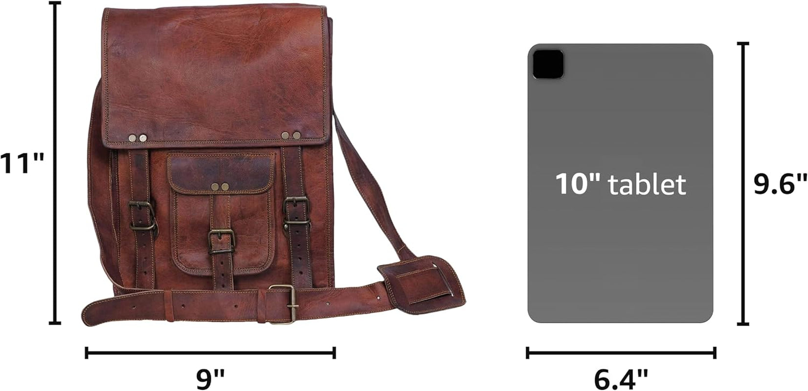KomalC Full-Grain Leather 11-Inch Messenger Bag in Distressed Tan Half Flap