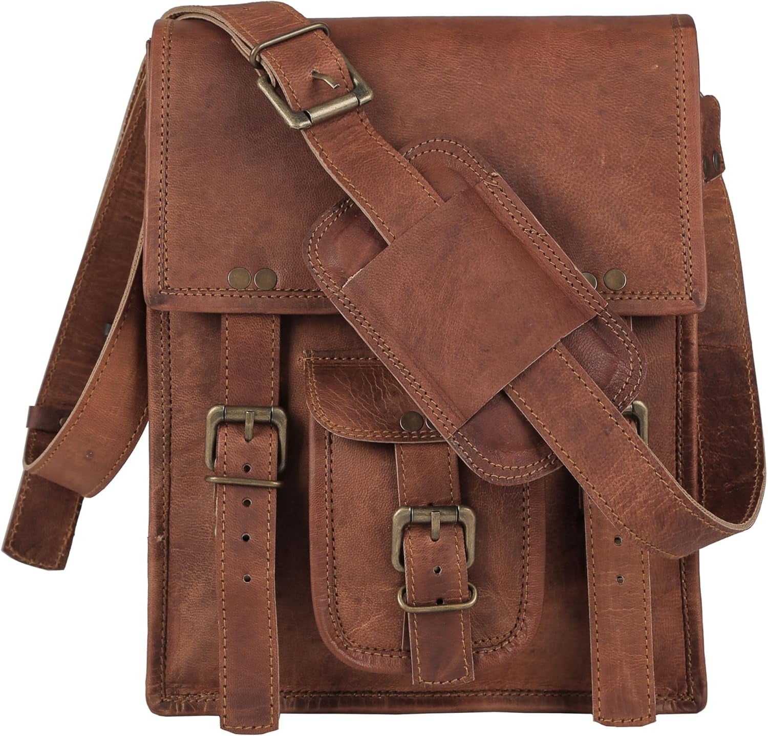 KomalC Full-Grain Leather 11-Inch Messenger Bag