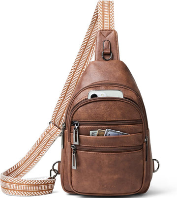 Leresas Women's Vegan Leather Sling Crossbody Bag in Brown