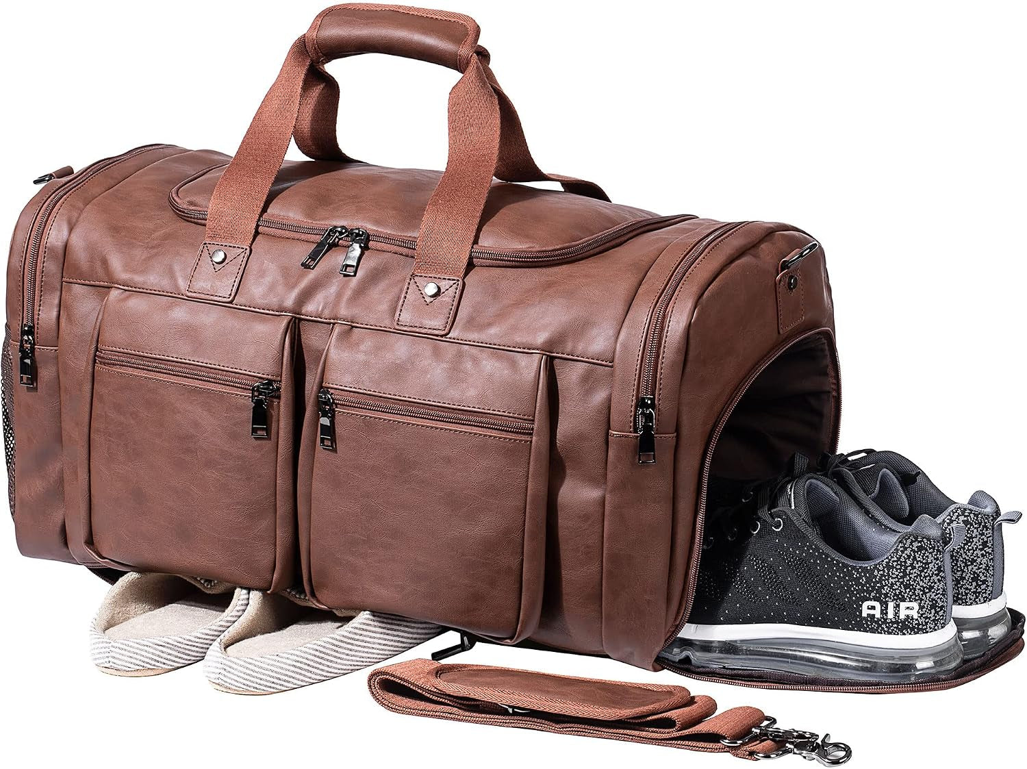 seyfocnia 52L PU Leather Weekender Duffel Bag in Brown