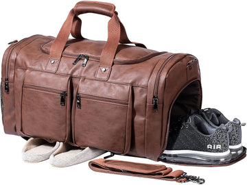 seyfocnia 52L PU Leather Weekender Duffel Bag in Brown