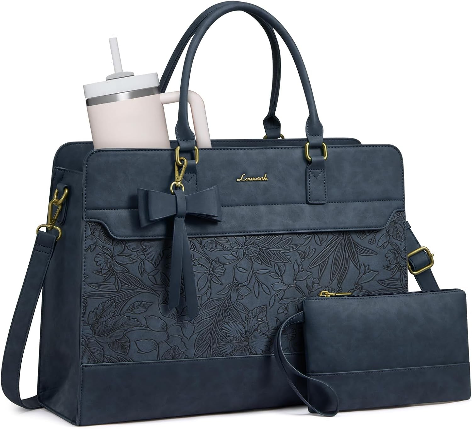 LOVEVOOK Women's Laptop Tote with Tumbler Pocket in 7166 Green-White-Black