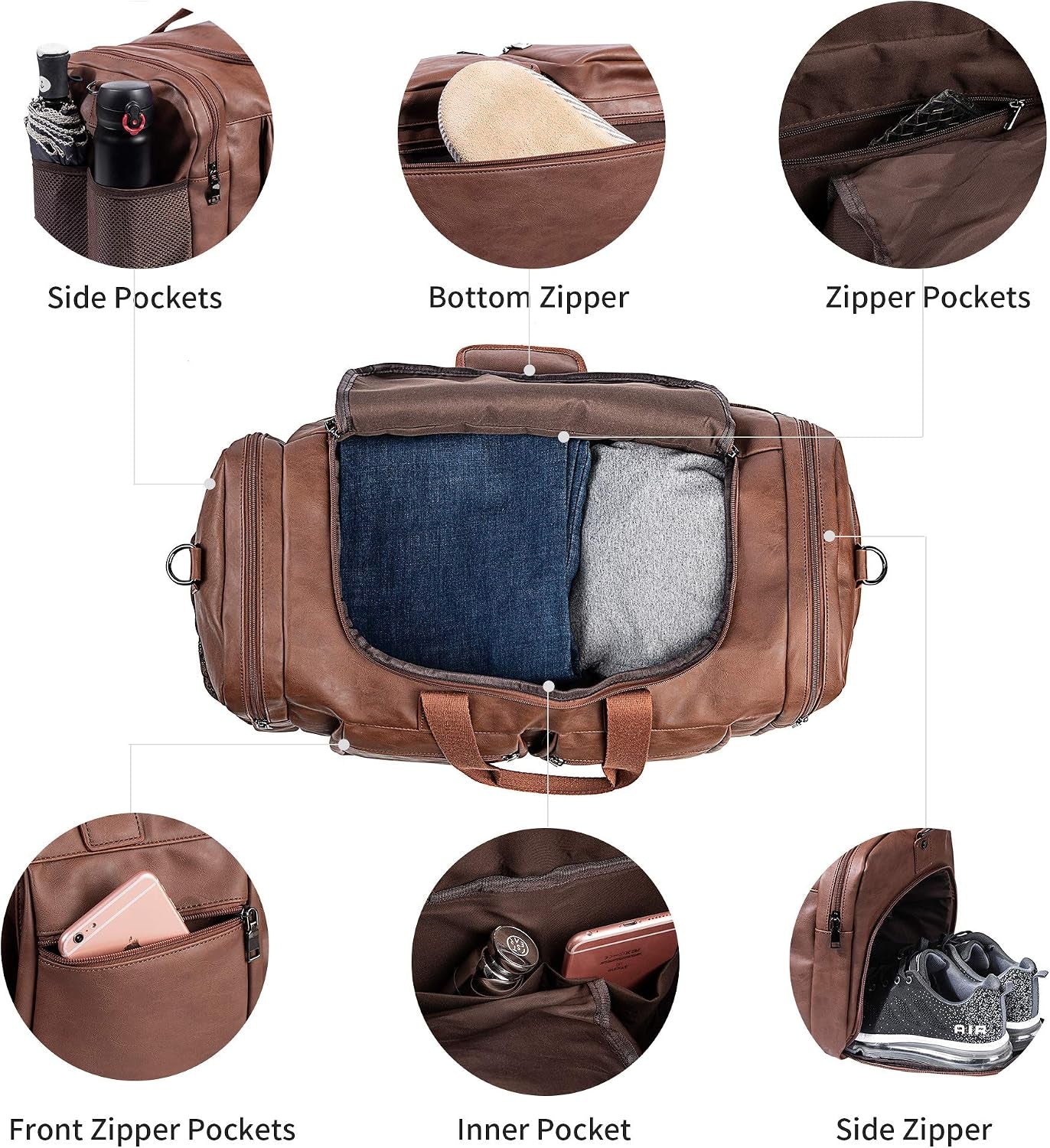 seyfocnia 52L PU Leather Weekender Duffel Bag