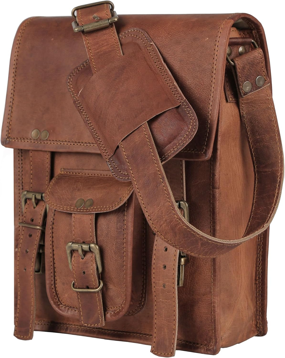 KomalC Full-Grain Leather 11-Inch Messenger Bag